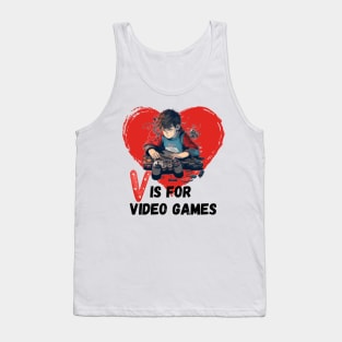 Valentines Day Boys Kids Son V Is For Video Games Gamer Tank Top